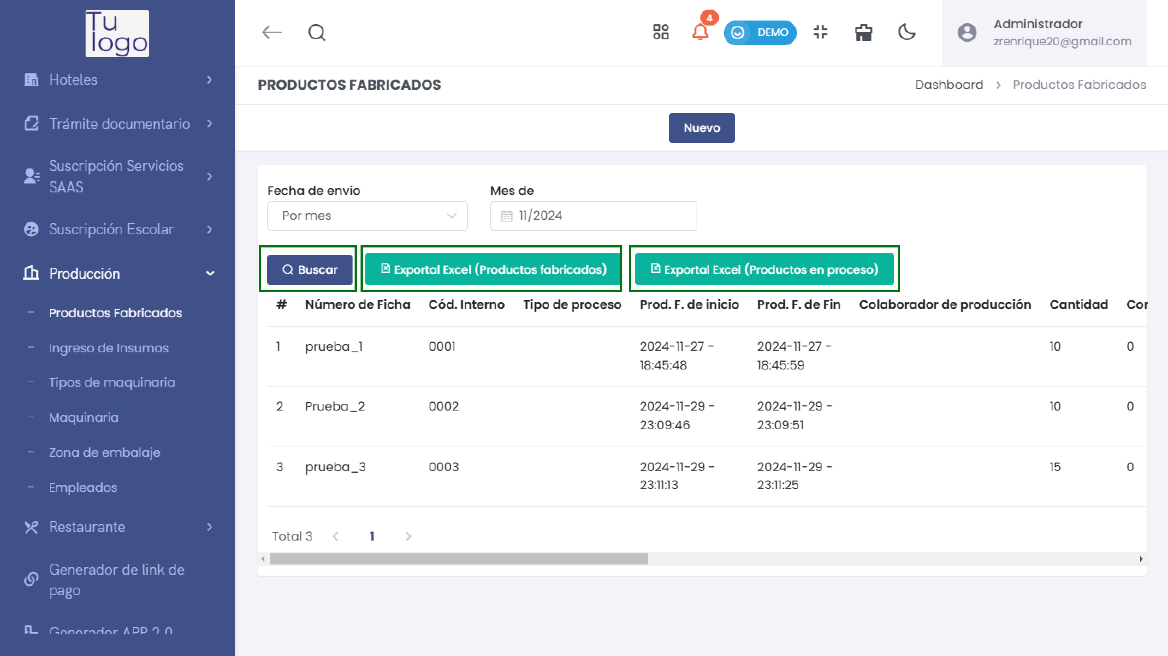 Productos Fabricados - Vista Componentes