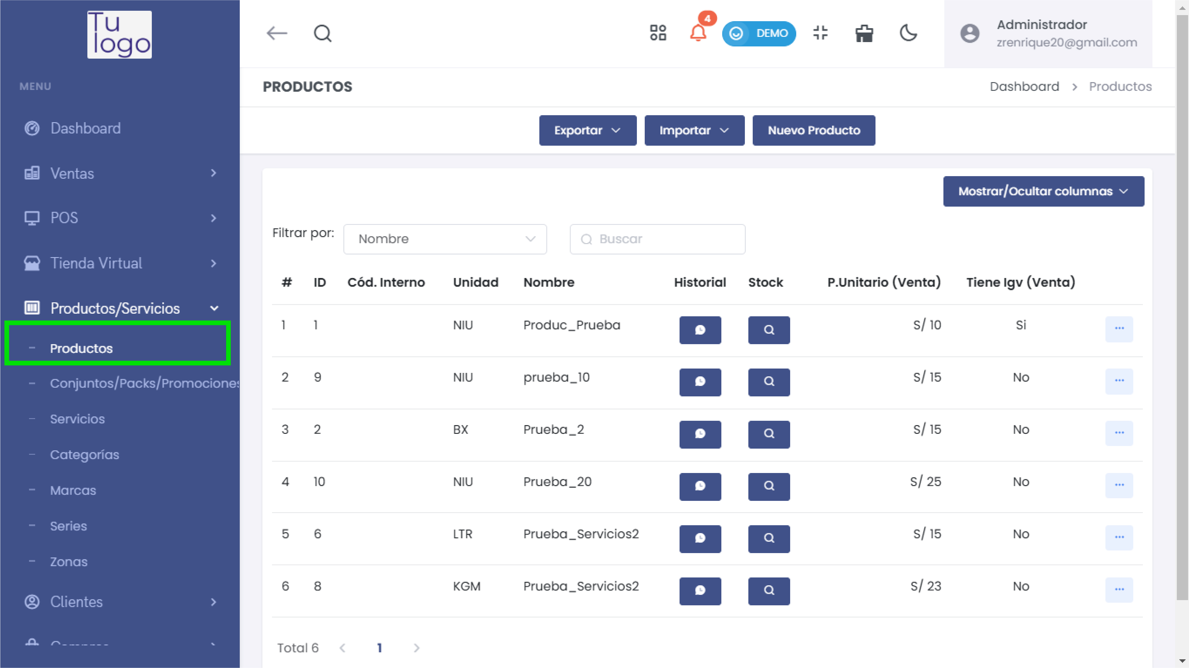 Listado de Productos