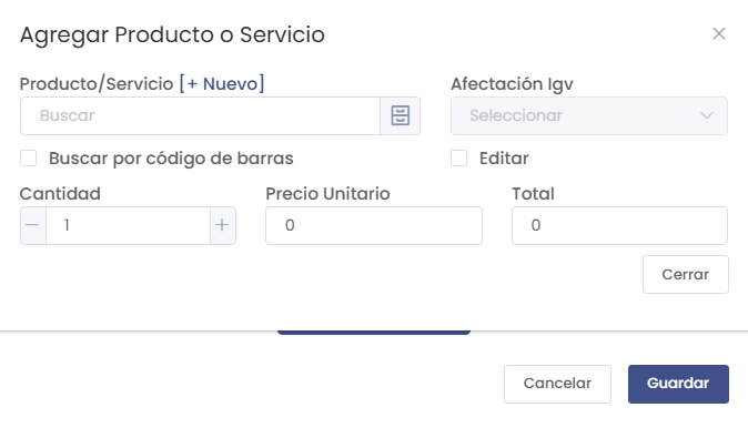 Agregar Producto o Servicio