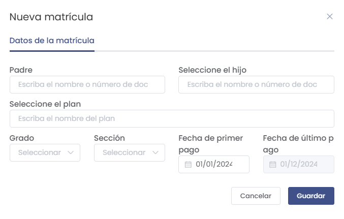 Formulario Nueva Matrícula