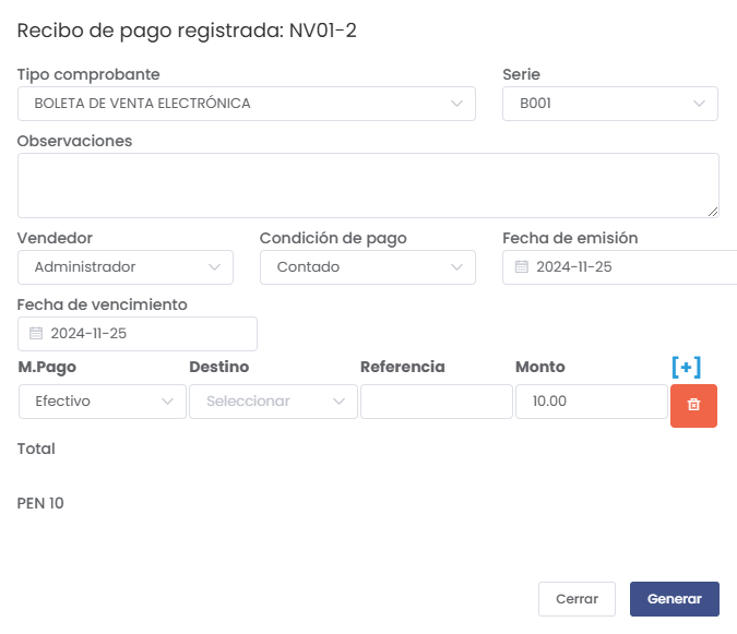 Registro de Recibo de Pago