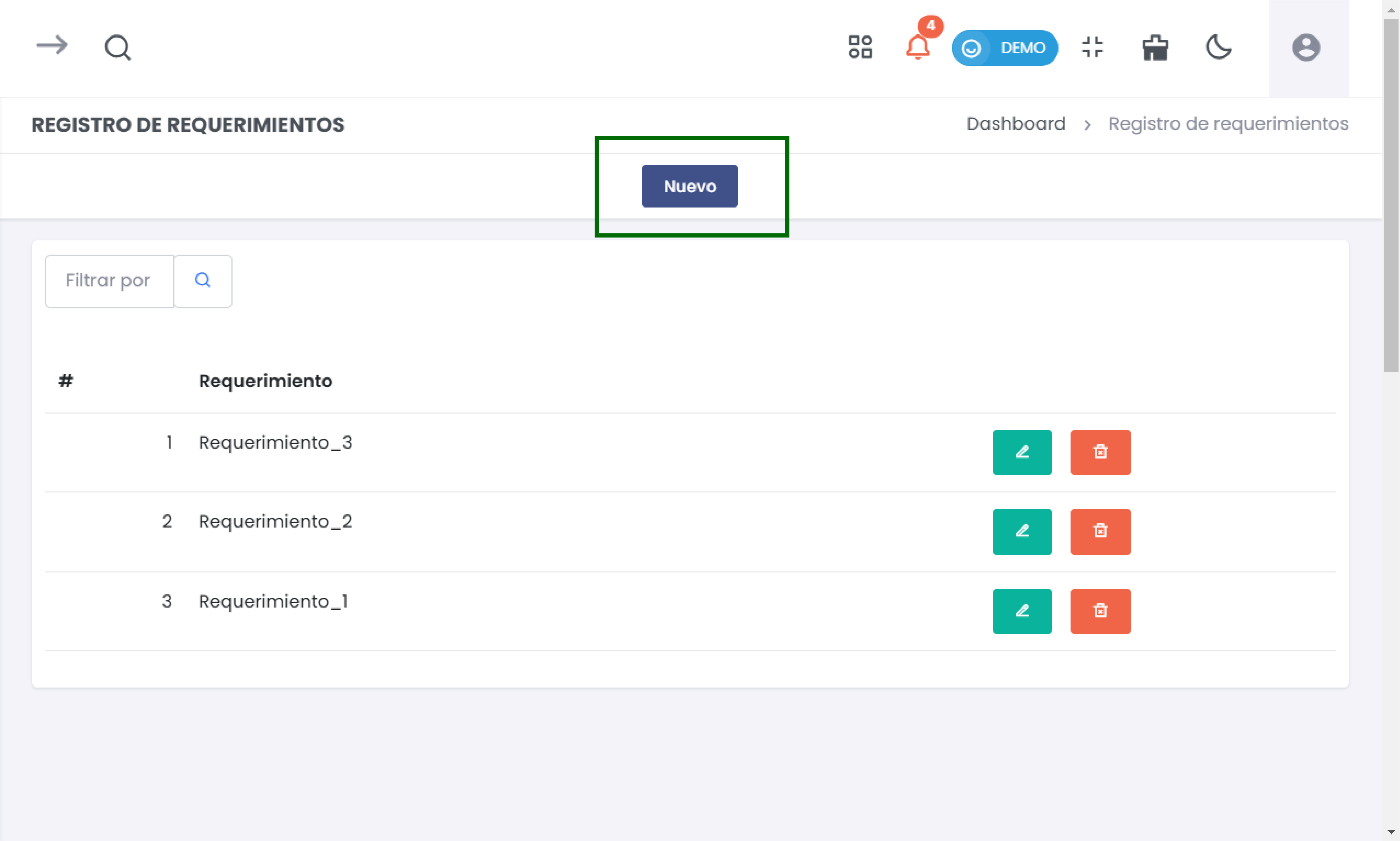 Botón Nuevo Requerimiento