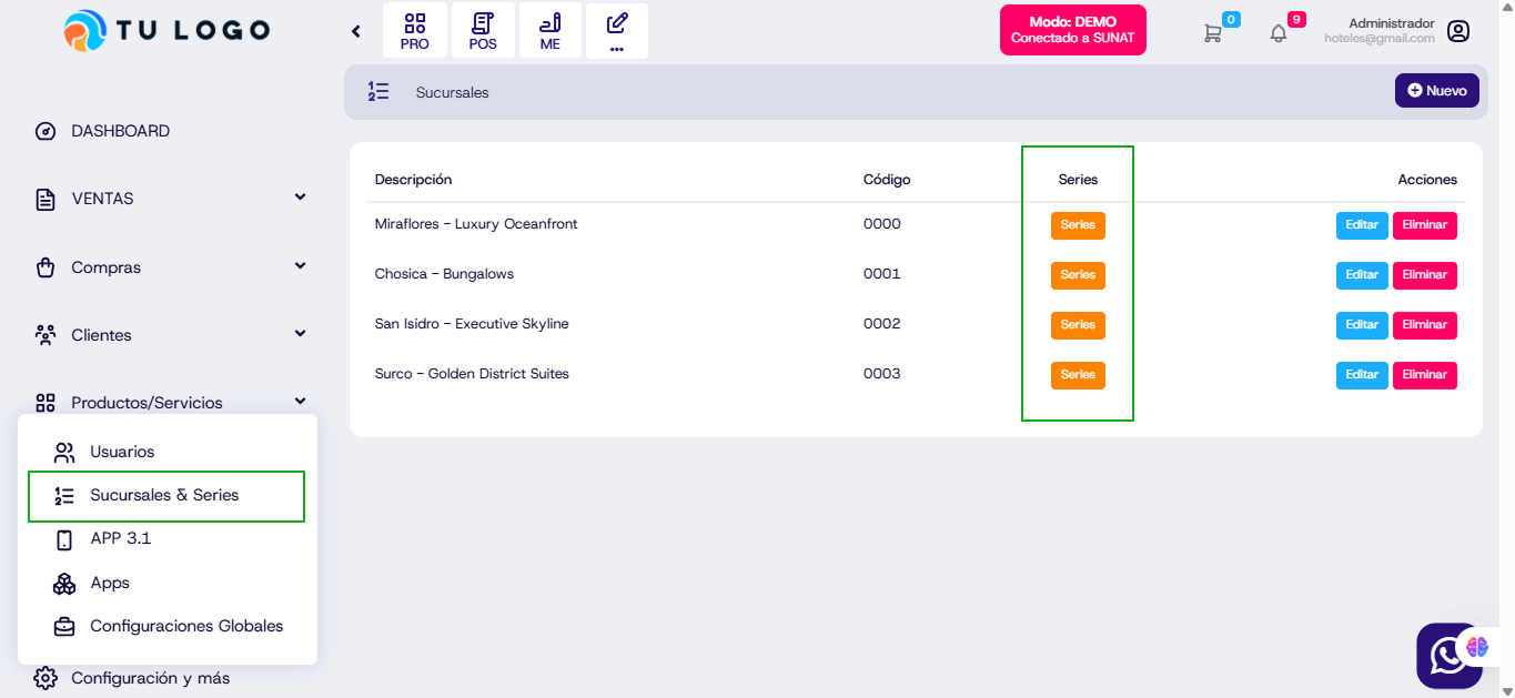 Actualización en sistema