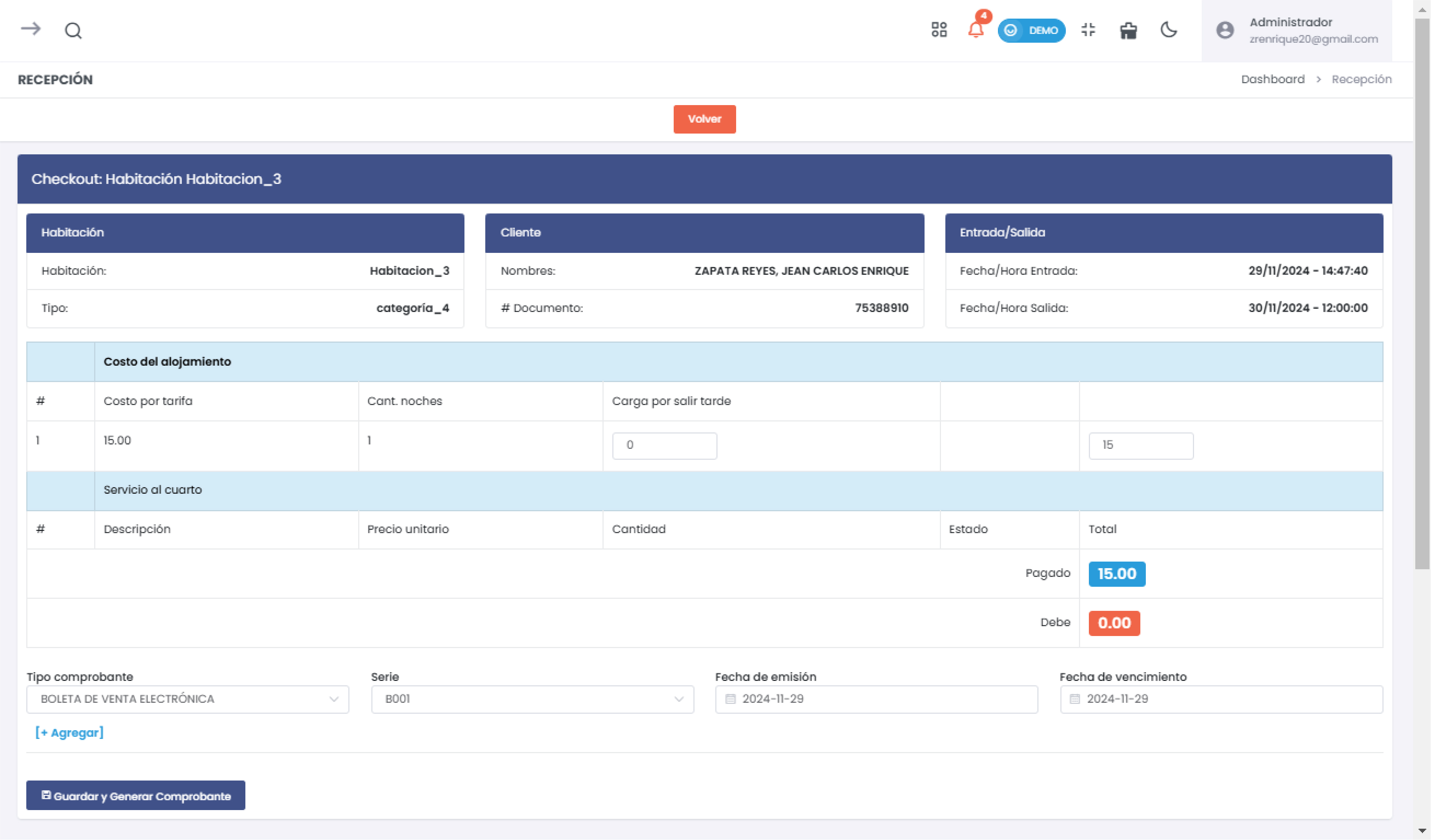 Checkout Habitación