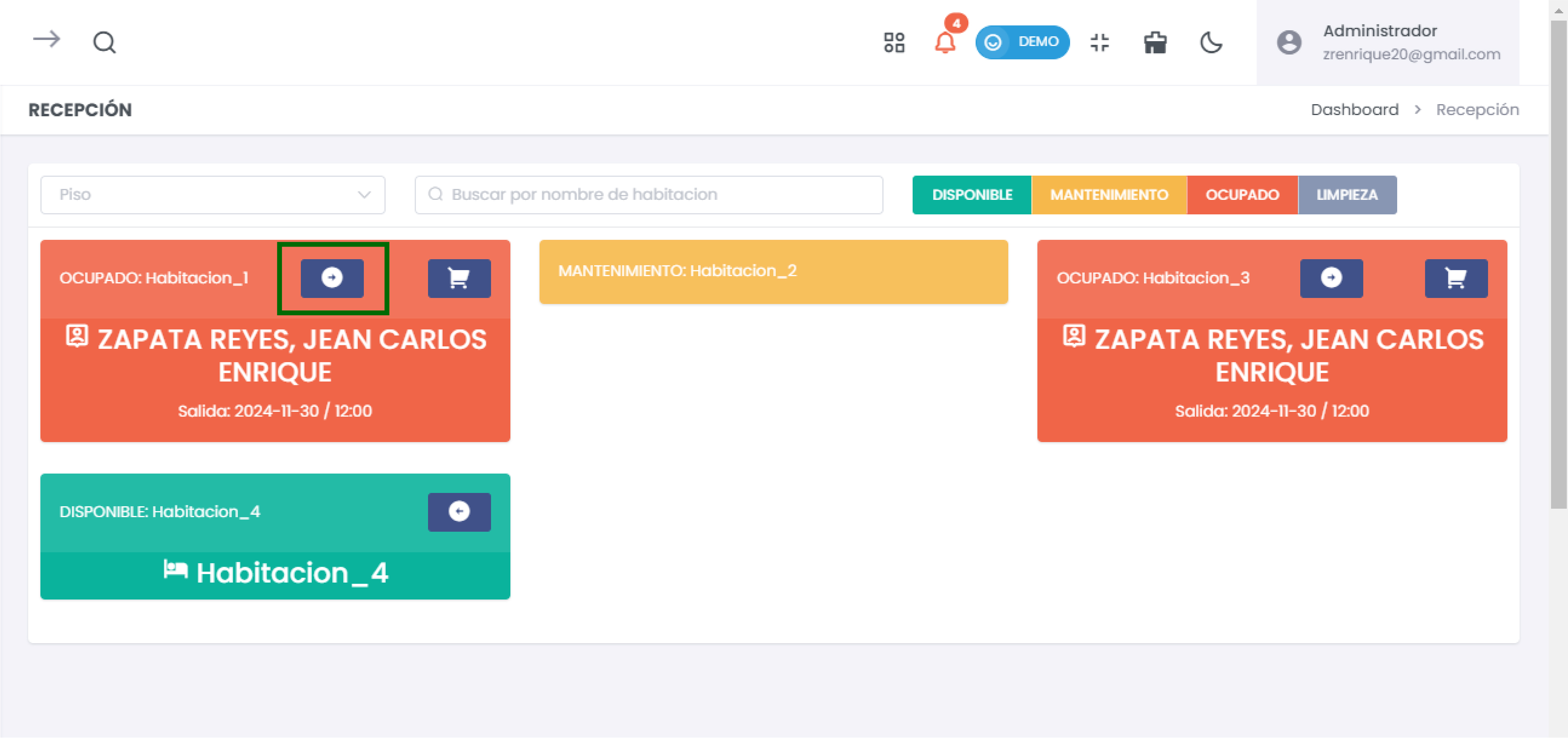Checkout Habitación