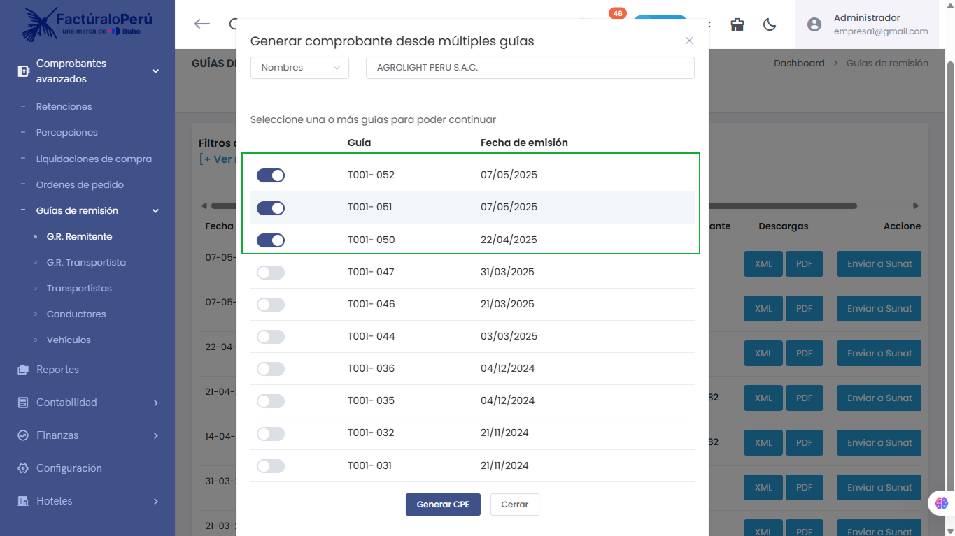 Comprobantes Múltiples GRE