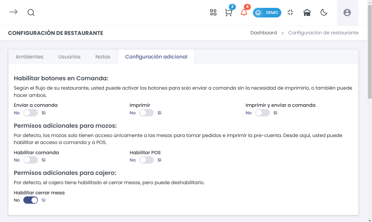 Configuración adicional