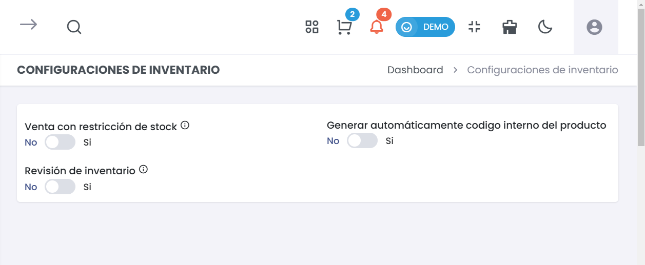 Configuraciones de Inventario