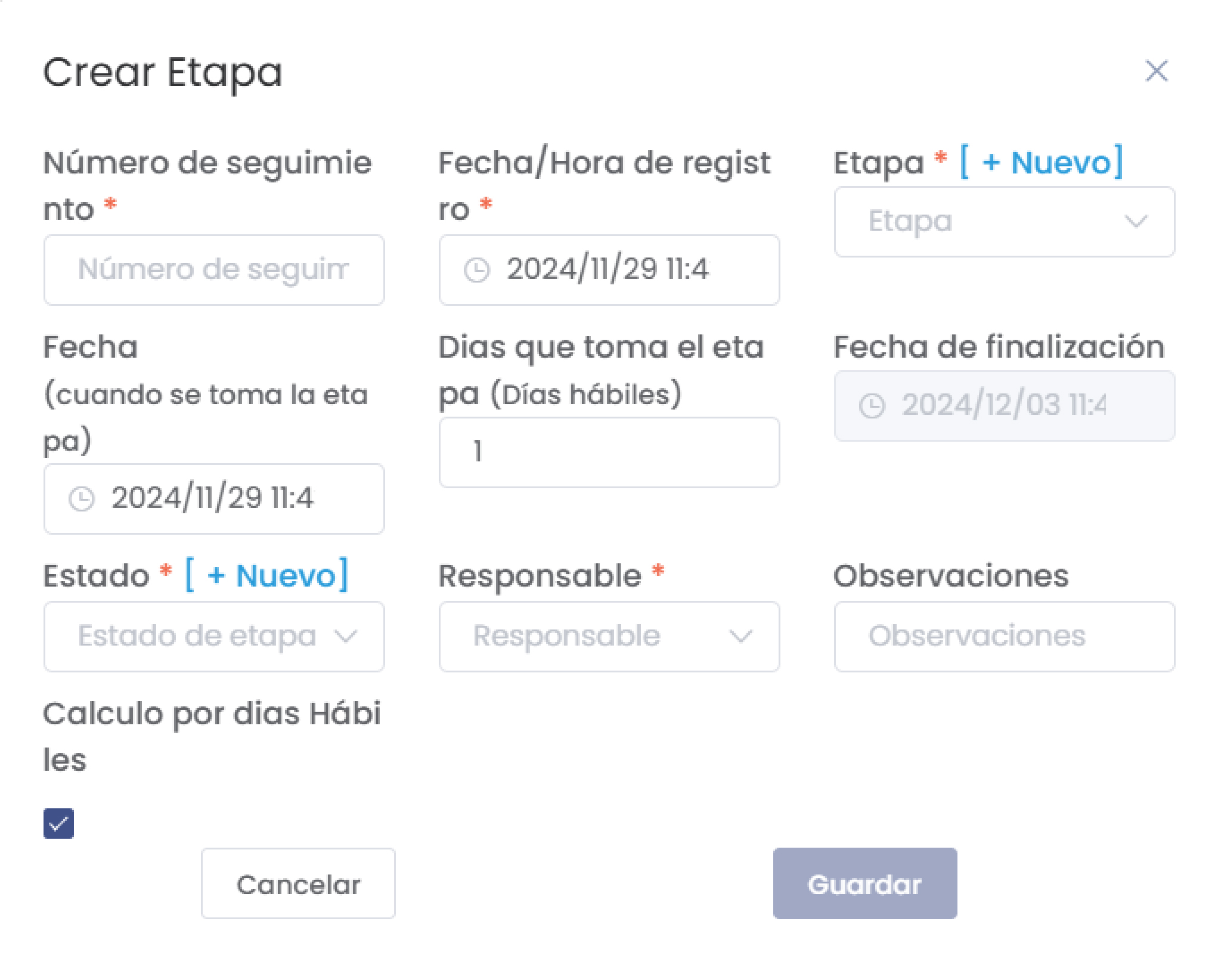 Formulario Crear Etapa