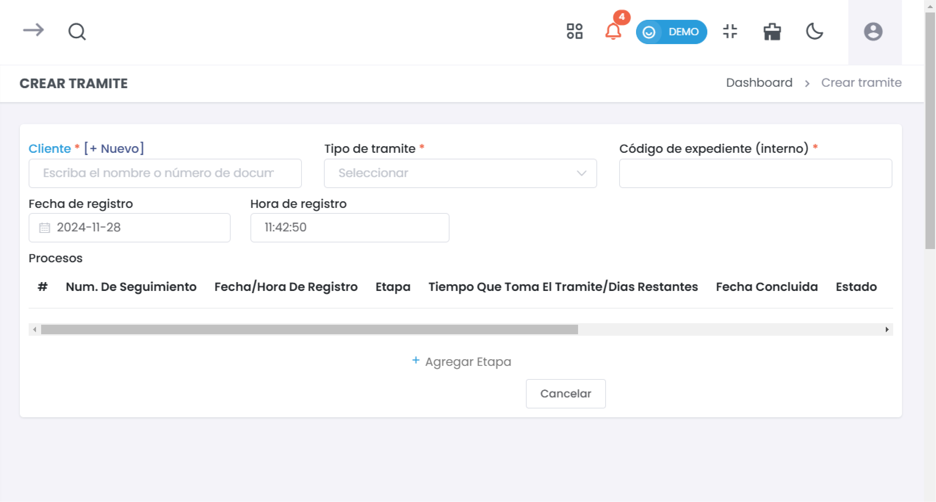 Formulario Crear Trámite