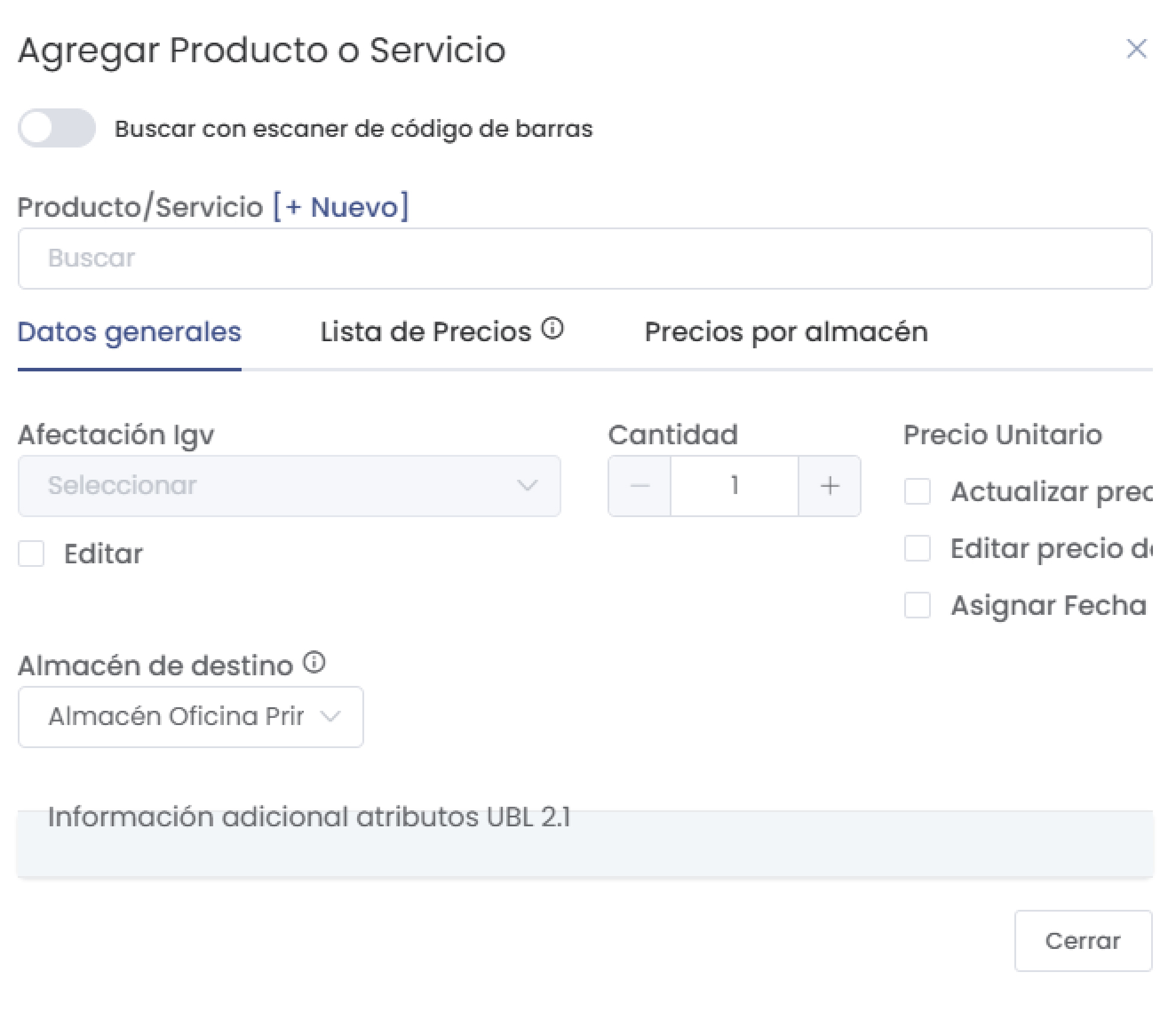 Agregar Producto o Servicio