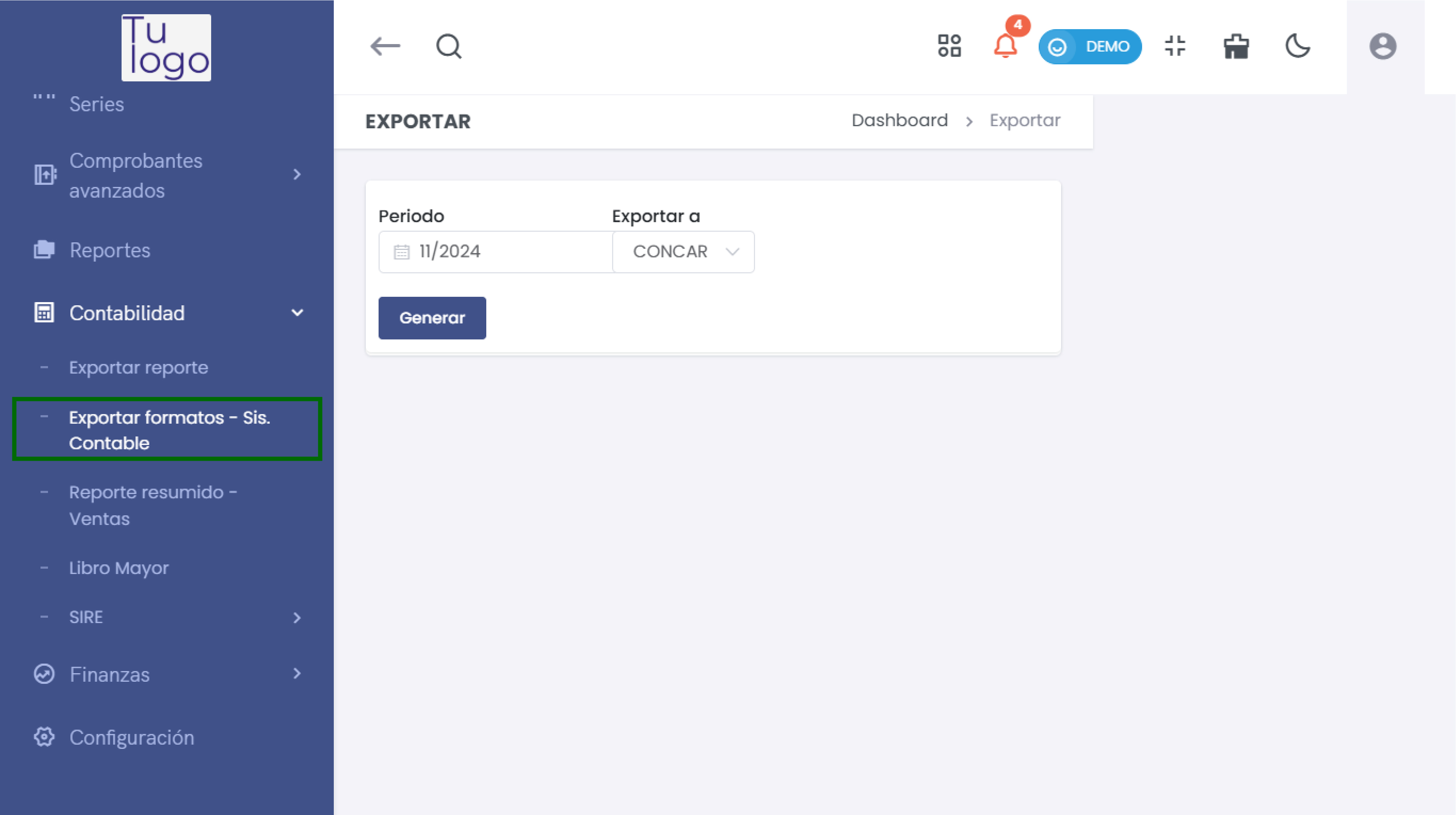 Opciones de Exportación