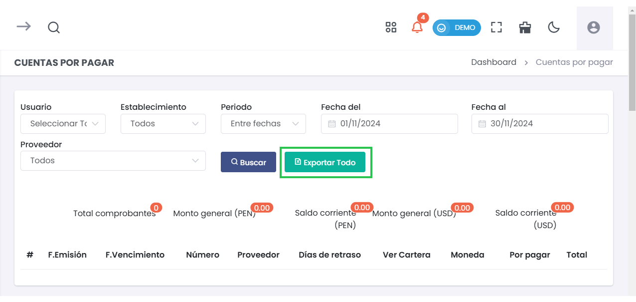 Opciones de Exportación