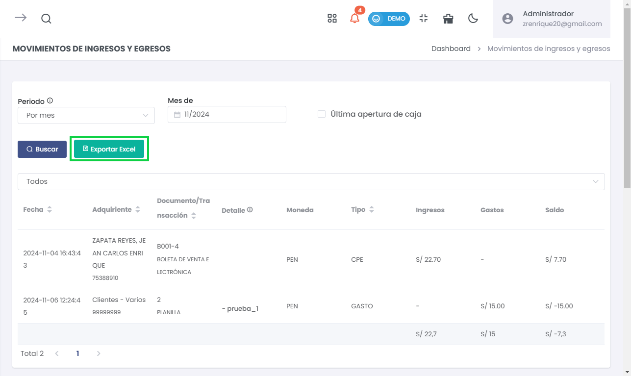 Opciones de Exportación