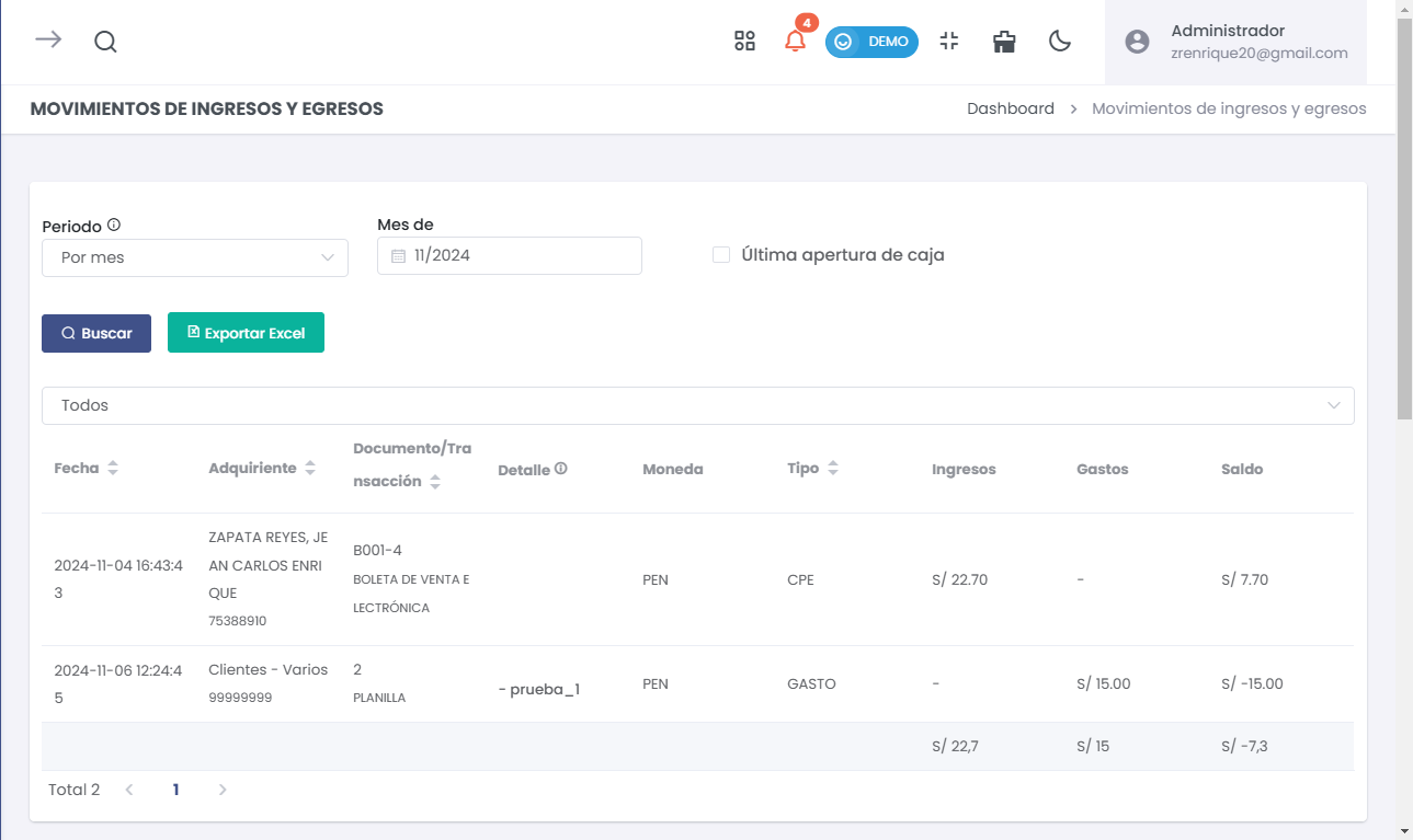 Lista de Movimientos