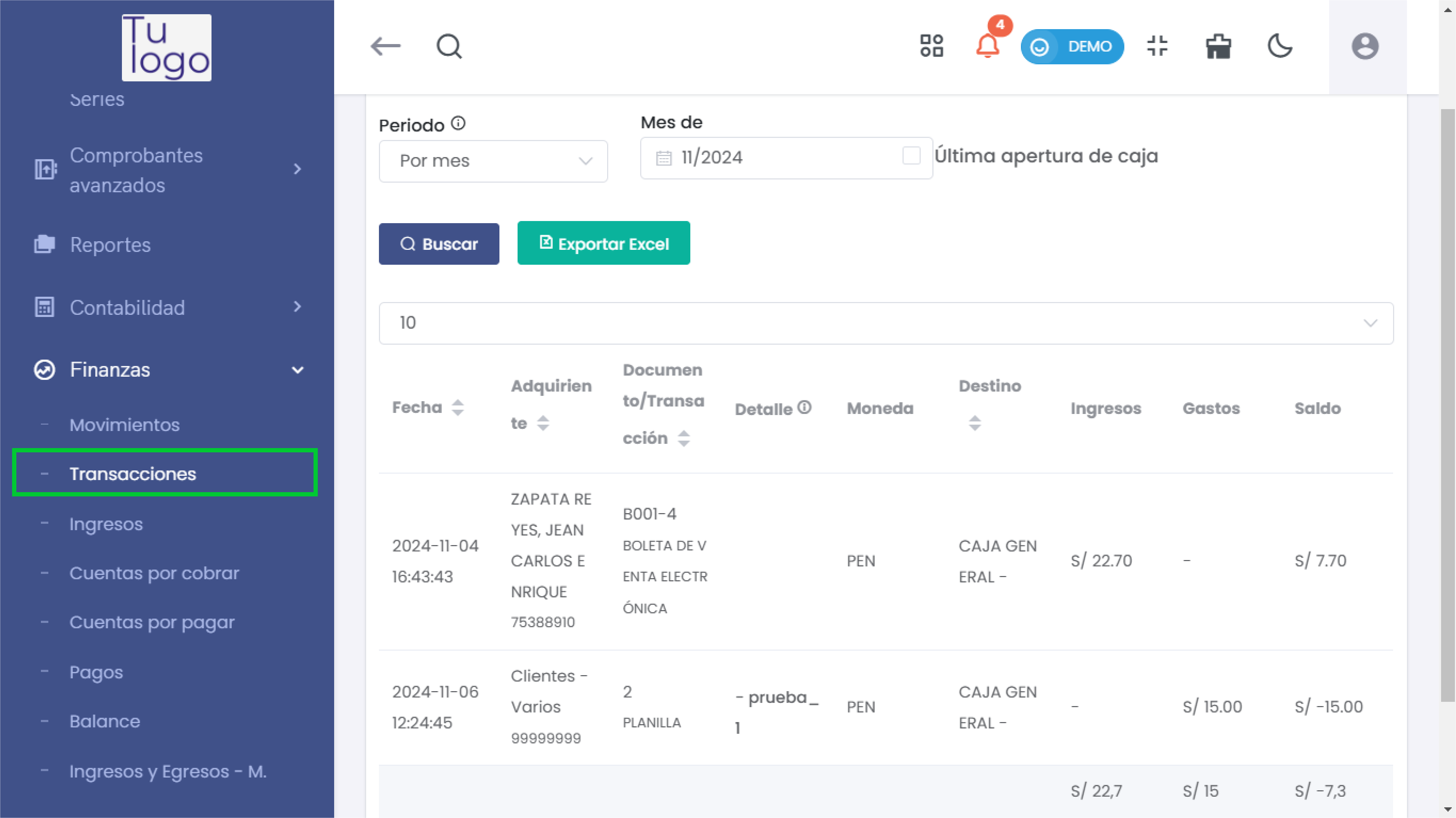 Acceso a Transacciones