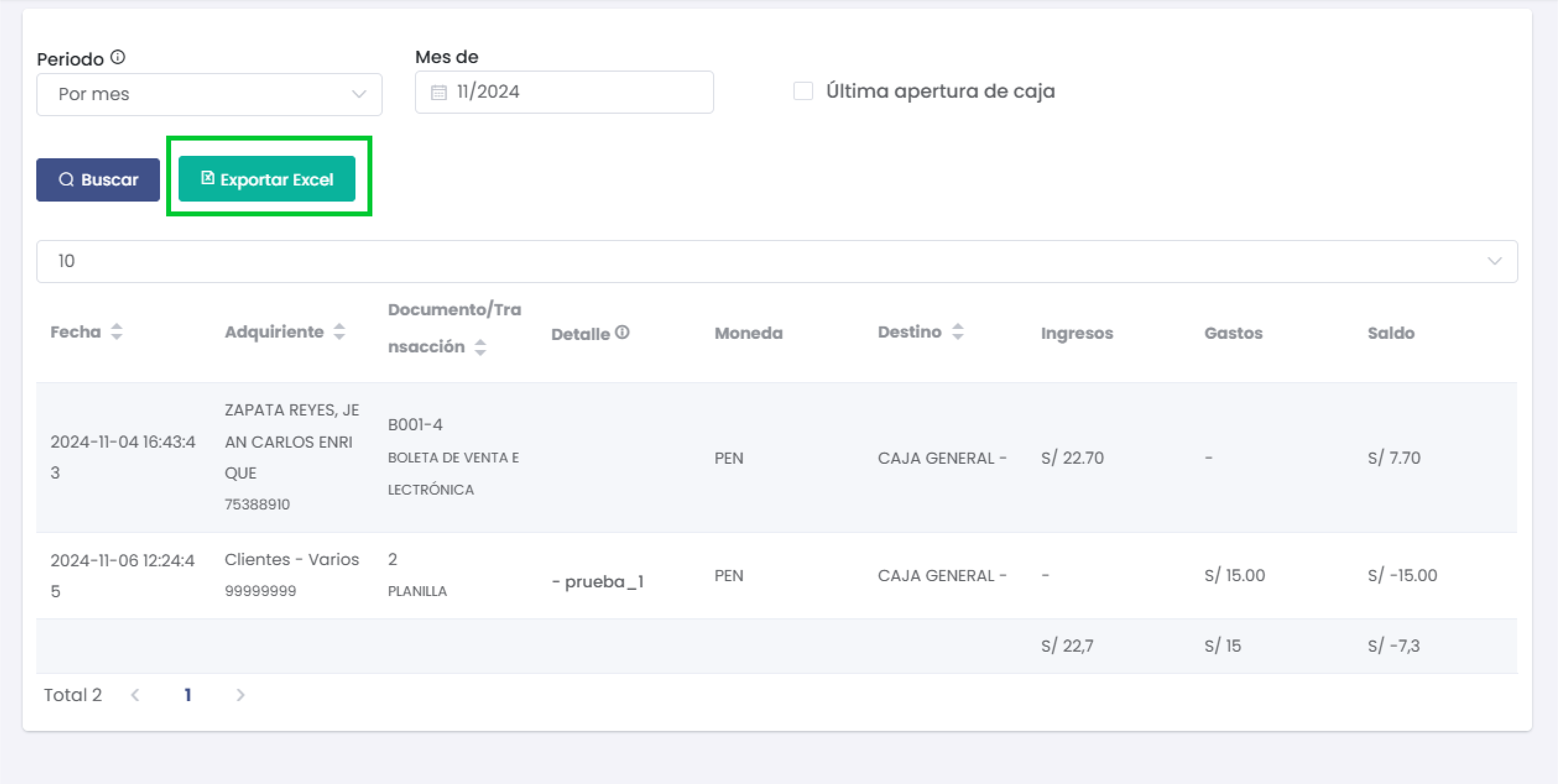 Opciones de Exportación