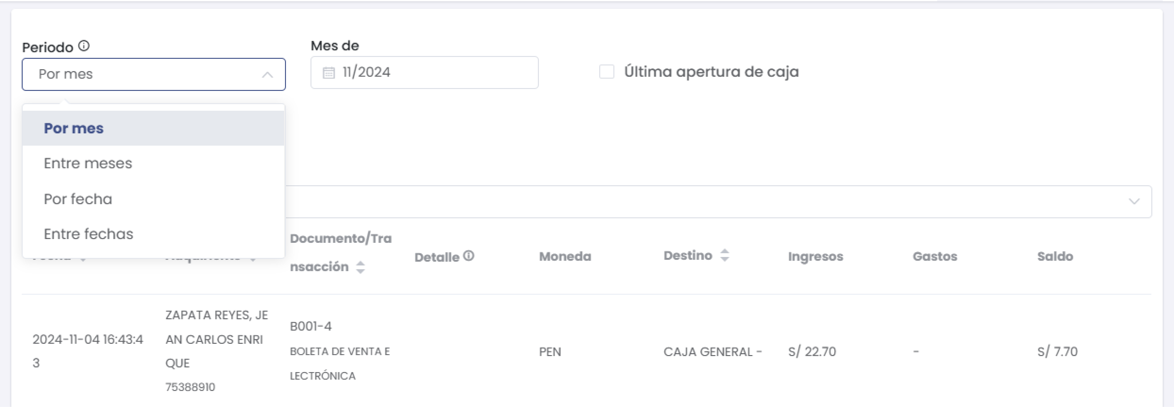 Filtrar Transacciones