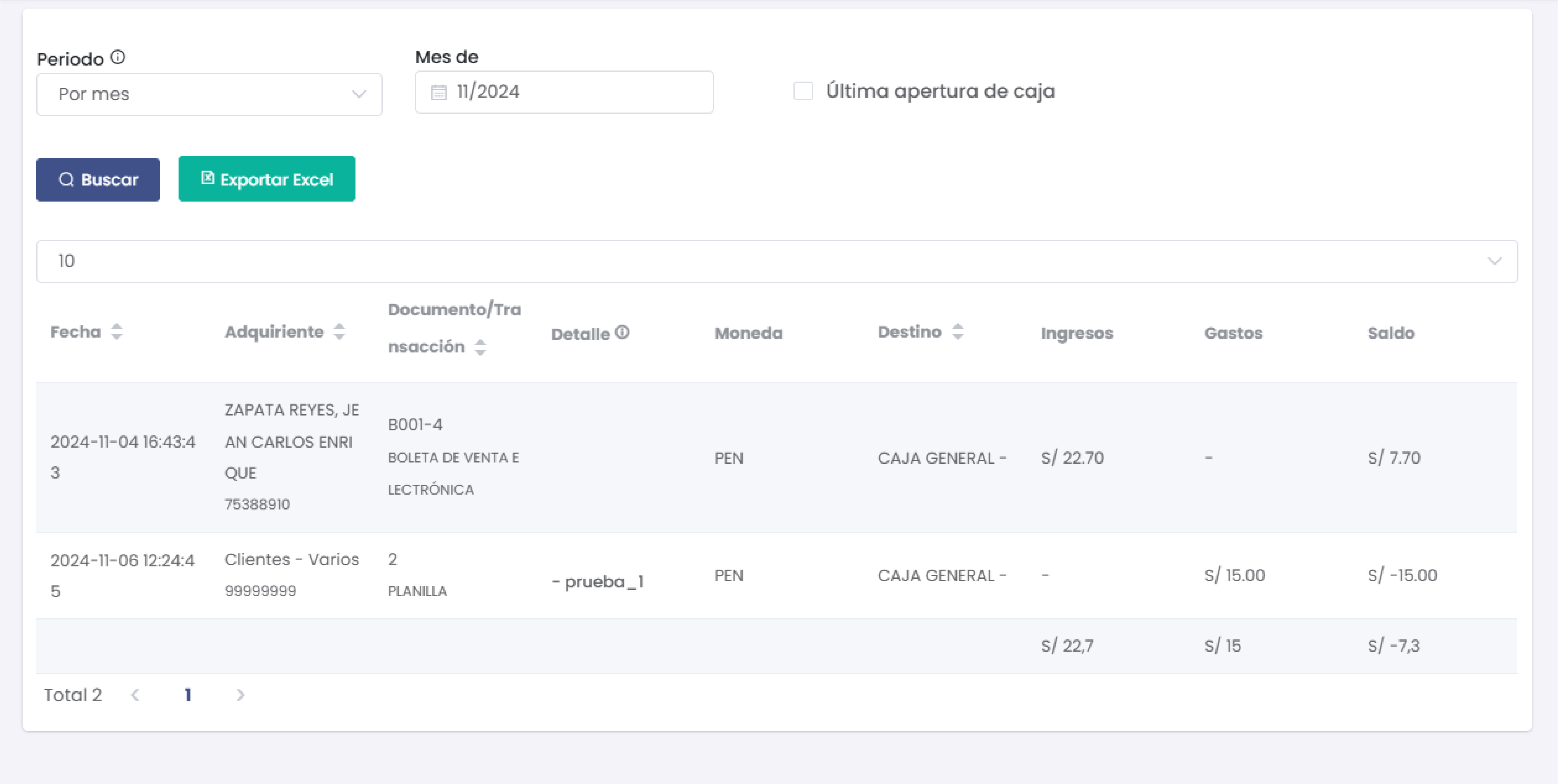Lista de Transacciones