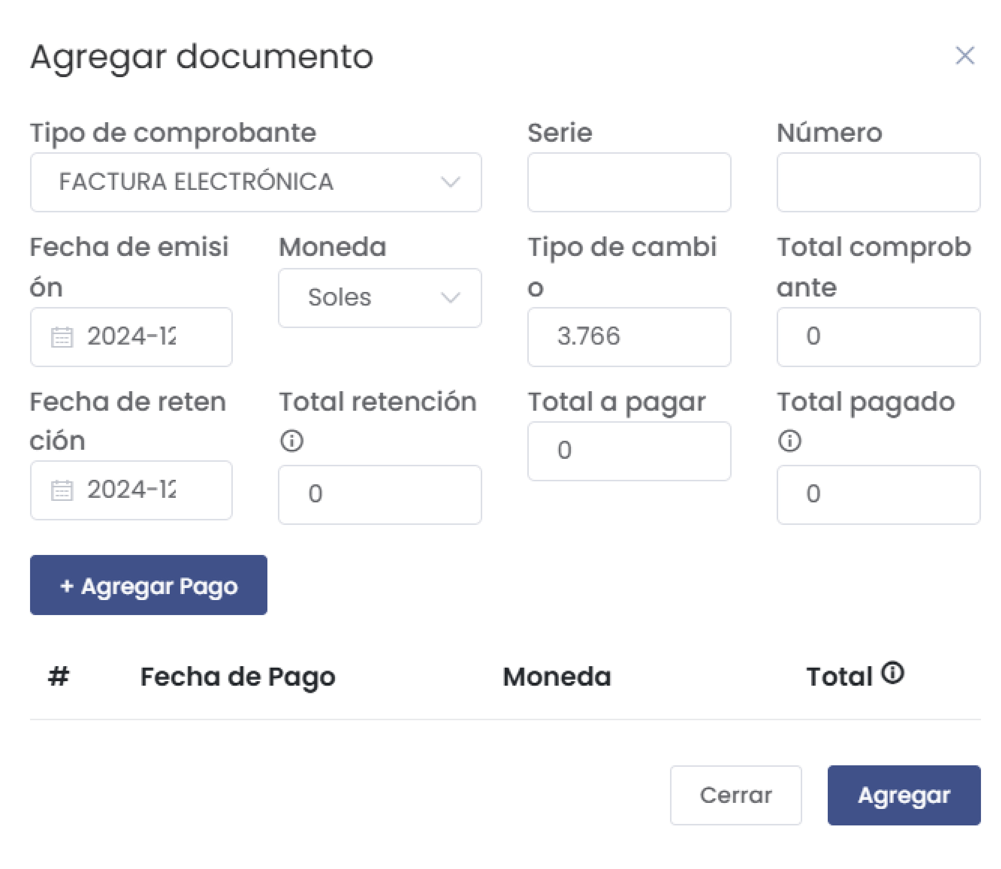 Formulario de Agregar Documento