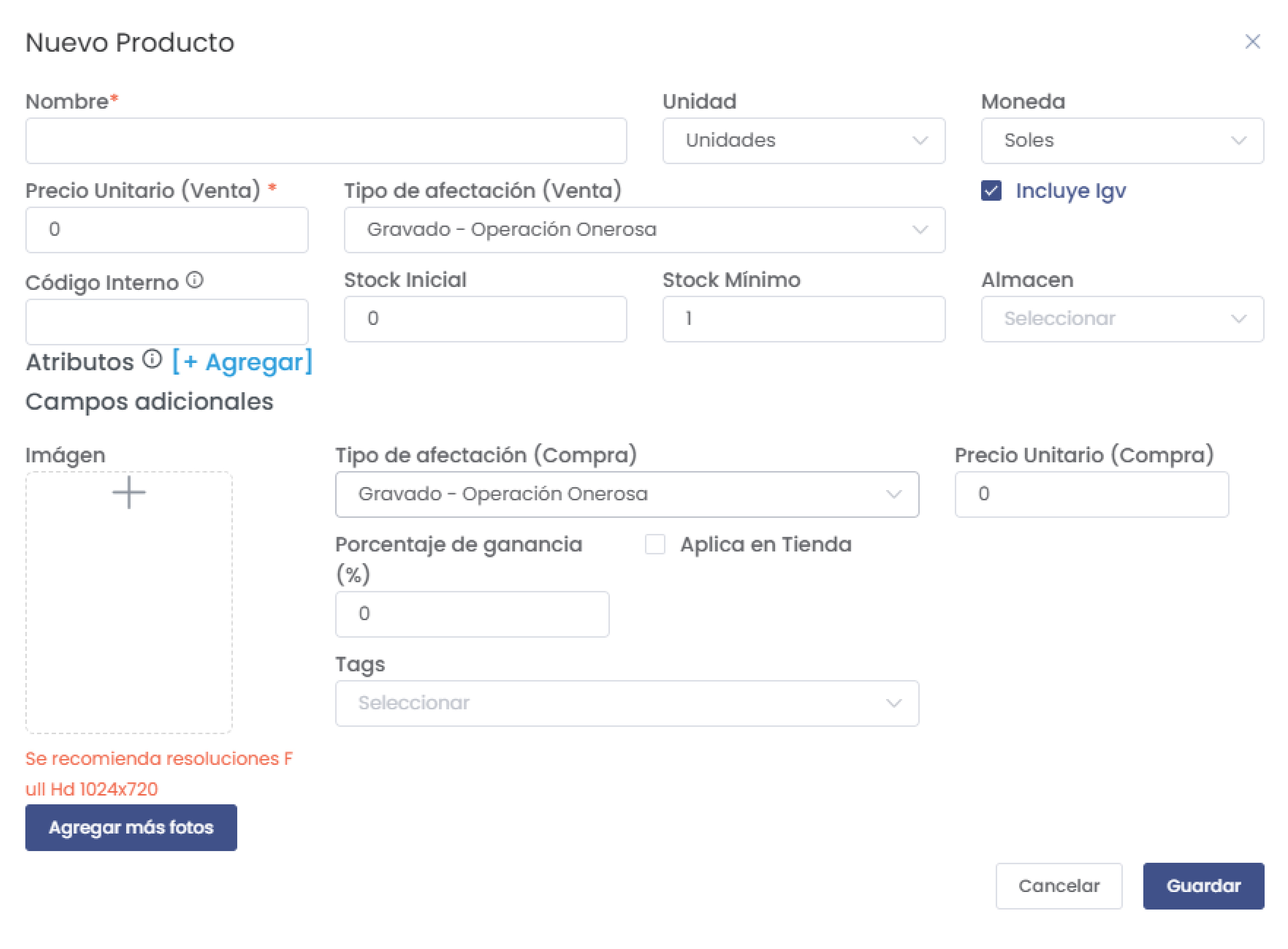 Formulario Nuevo Producto