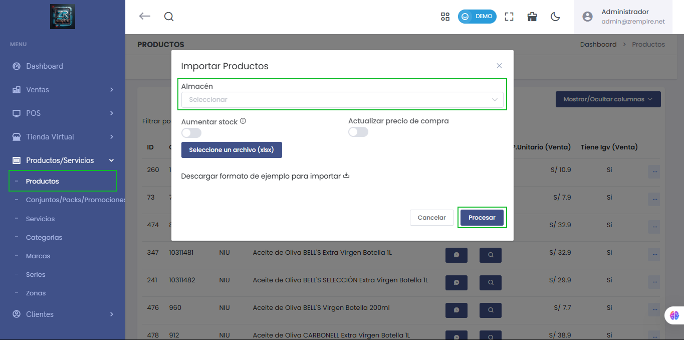 Importar por Establecimiento