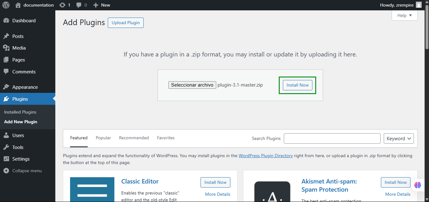 Instalar y activar plugin