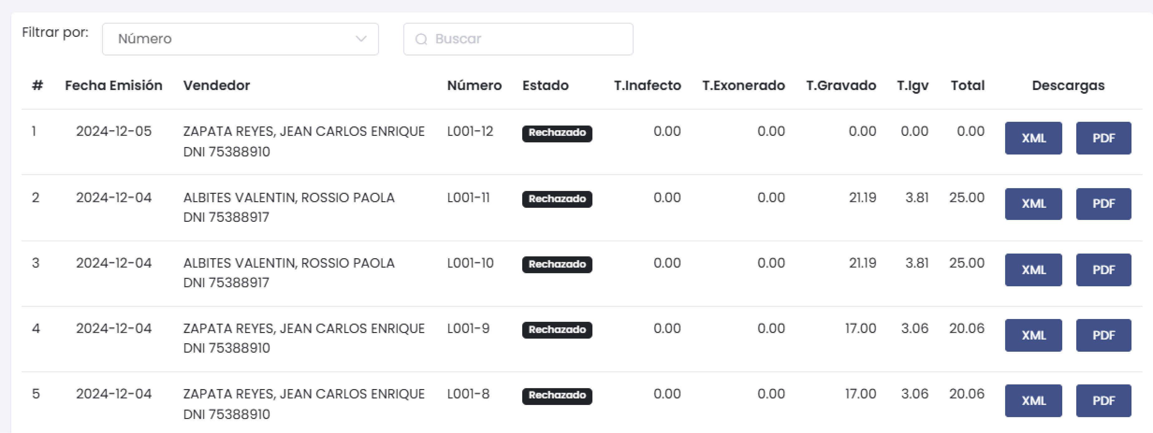 Listado de Liquidaciones de Compra