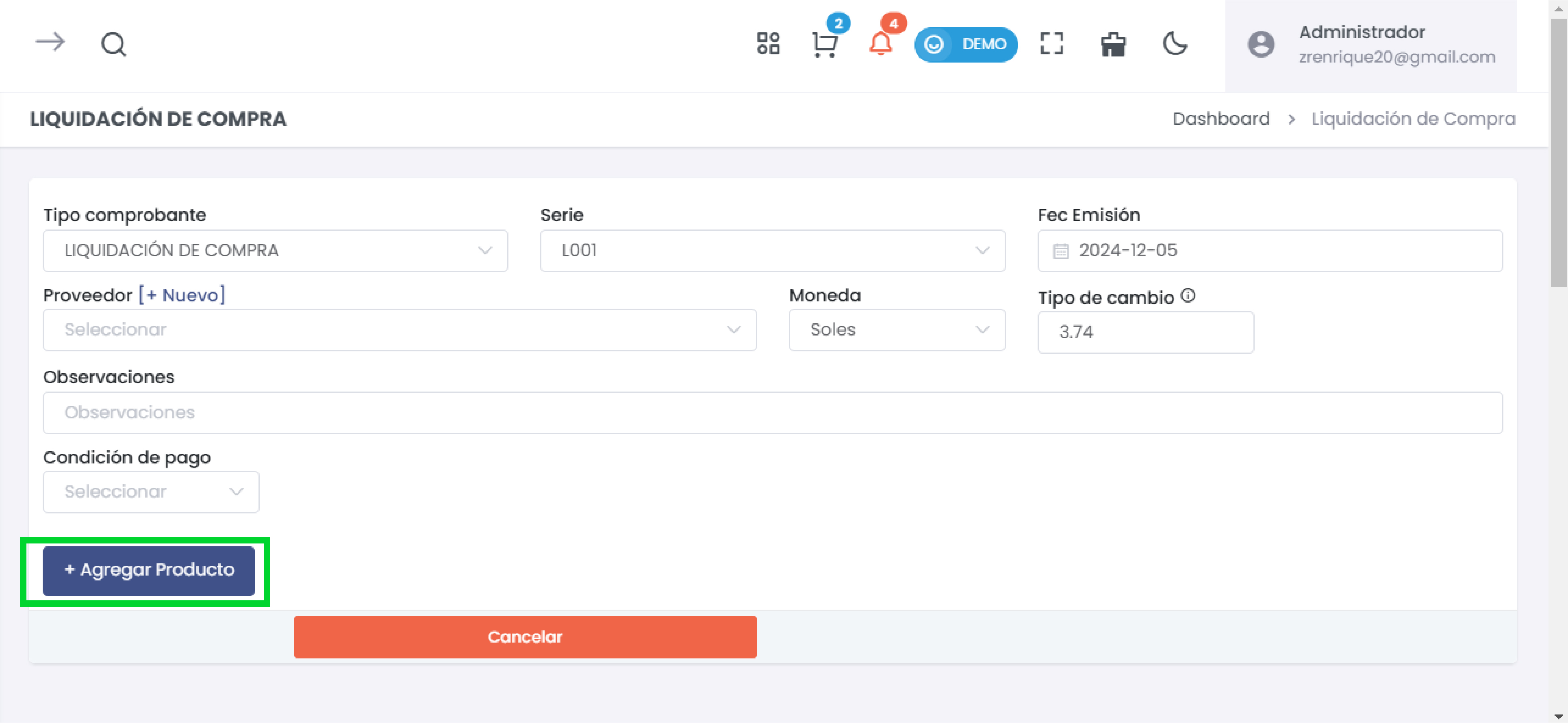 Liquidación de Compra - Formulario