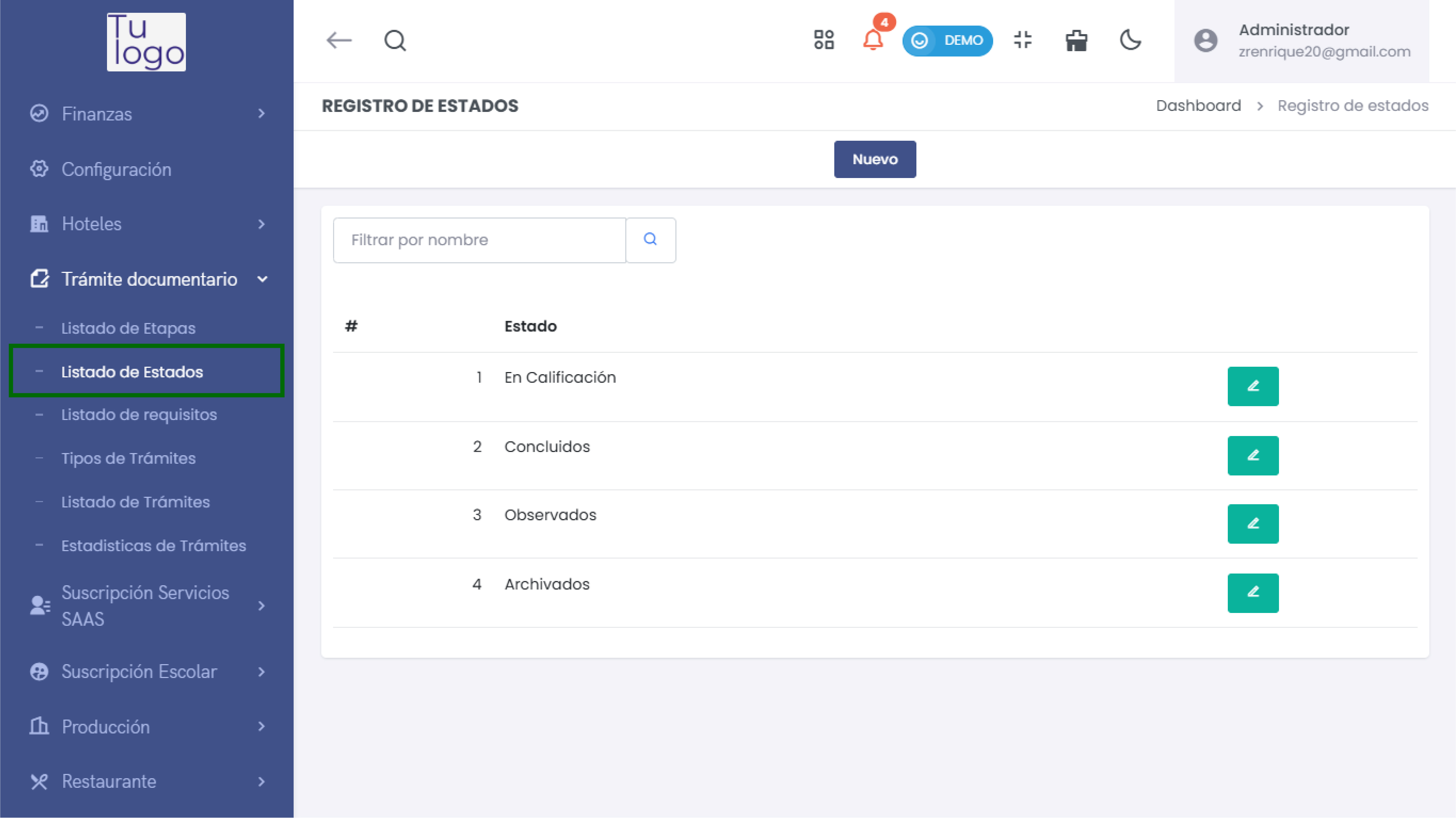 Acceso al Listado de Estados