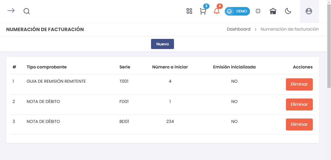 Listado de Numeración