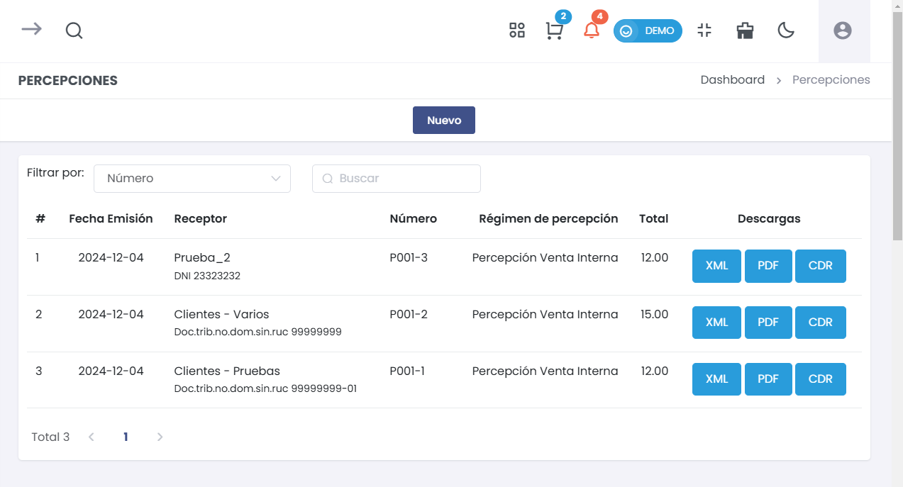 Listado de Percepciones