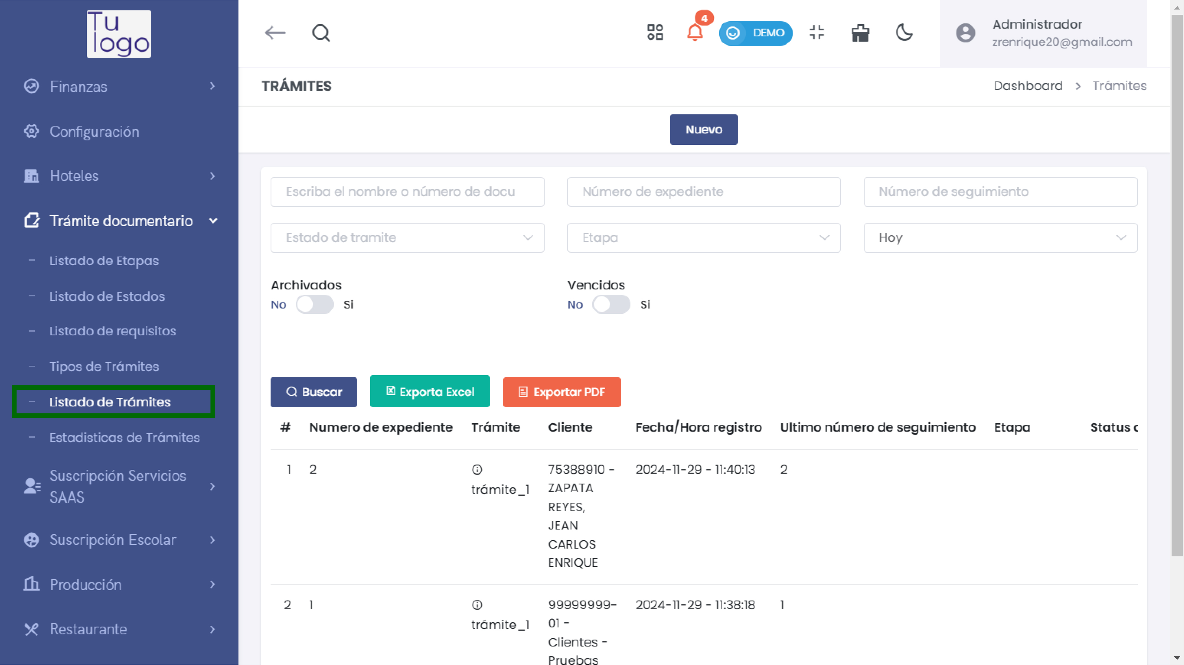 Acceso al Listado de Trámites