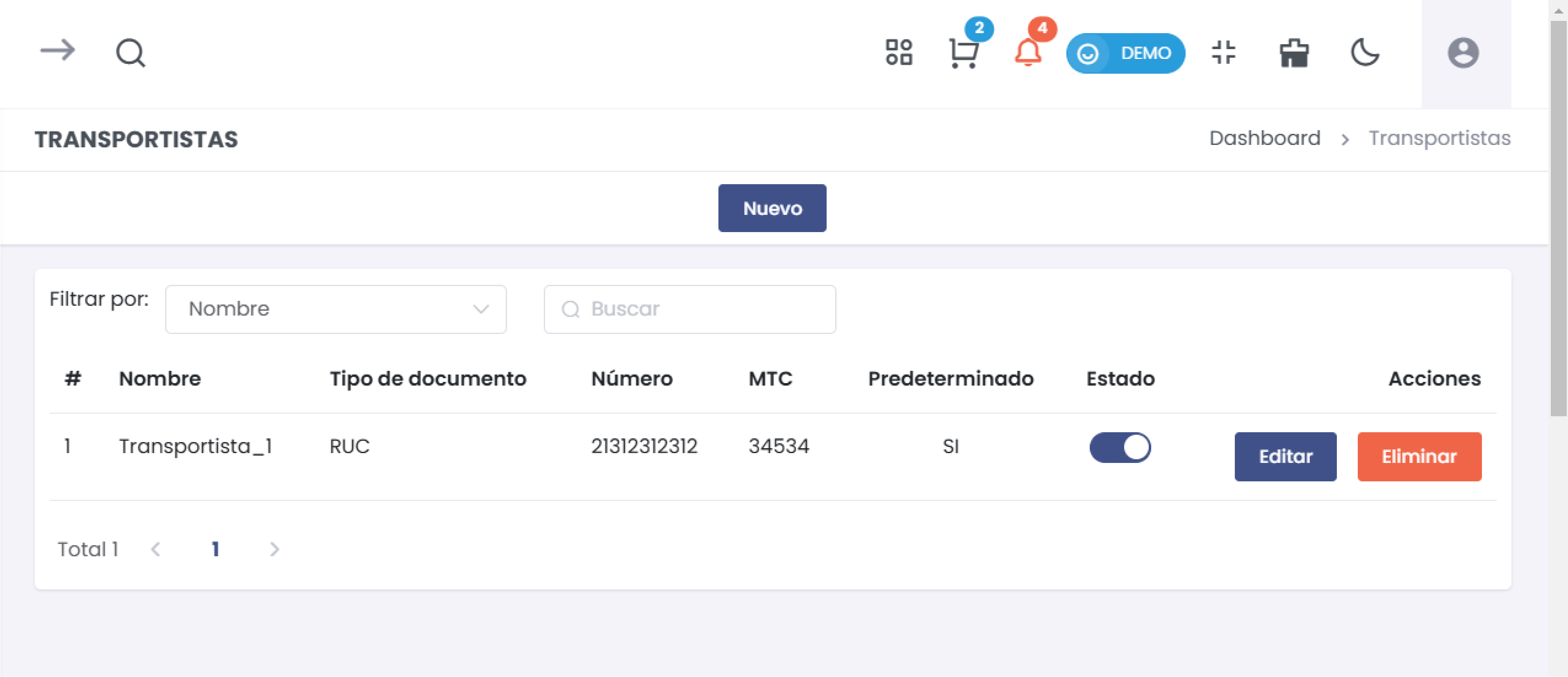 Listado de Transportistas