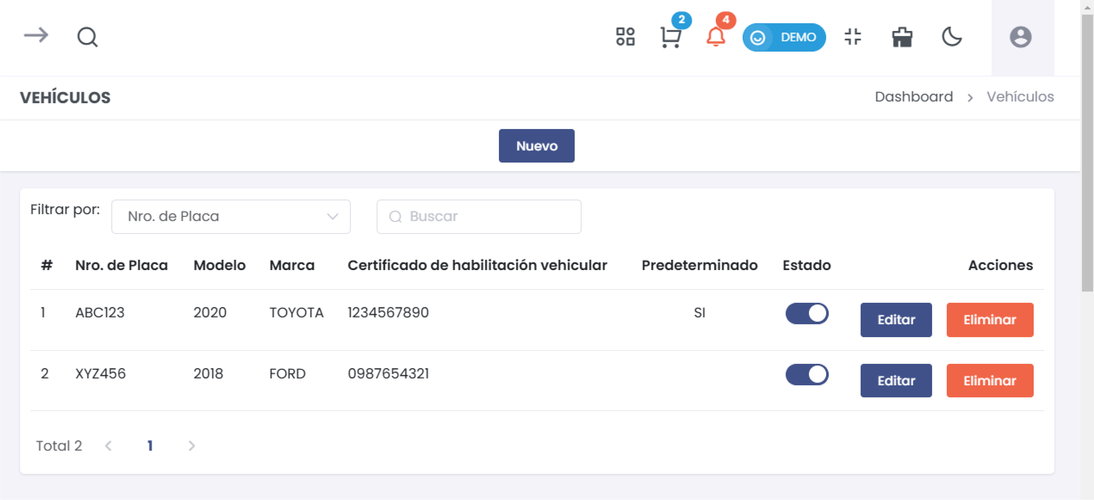 Listado de Vehículos