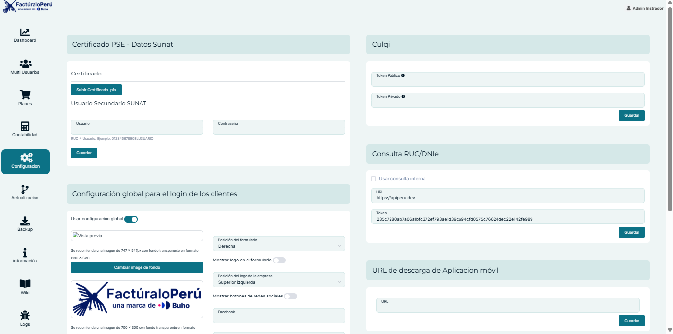 Logo para Admin y nuevos campos en configuración