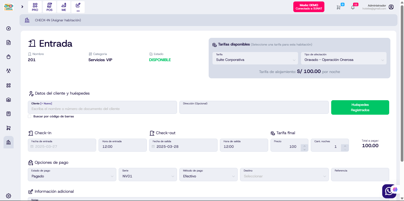 Actualización en rentar habitación y checkout del módulo hotel