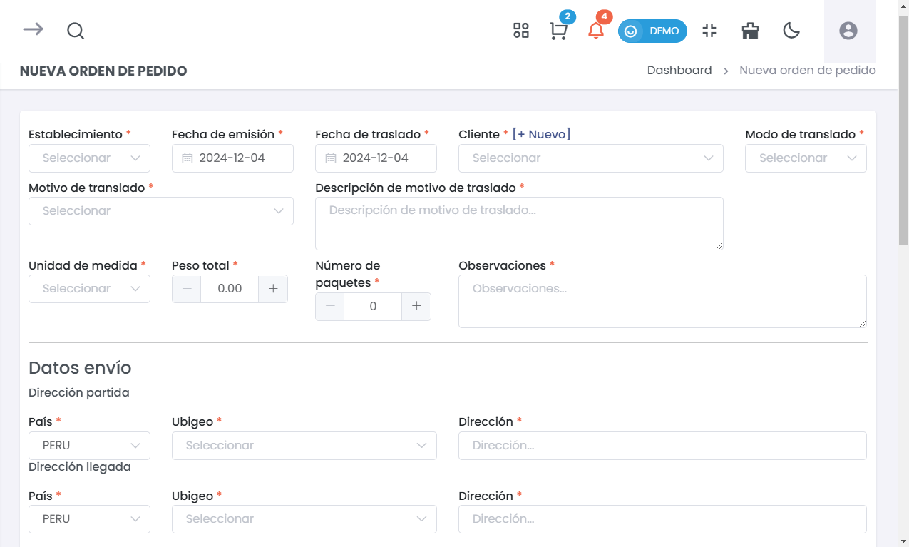 Nueva Orden de Pedido
