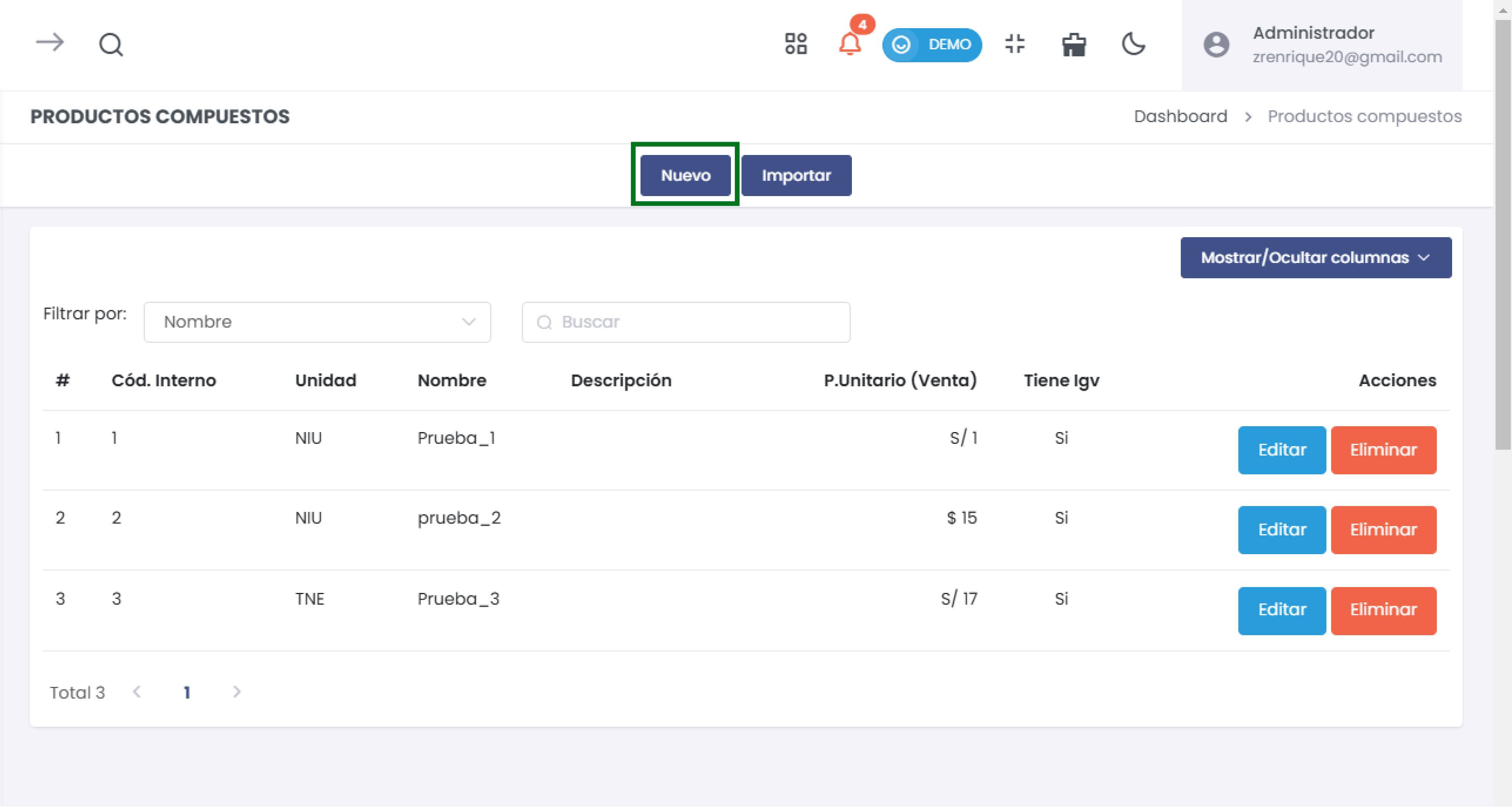 Nuevo Producto Compuesto