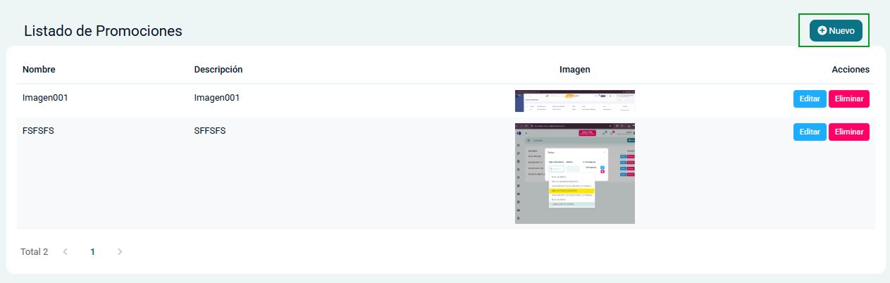Listado de Promociones