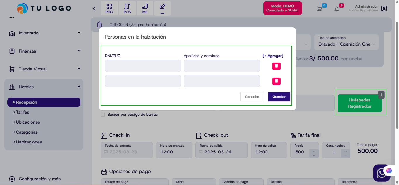 Registro de huéspedes