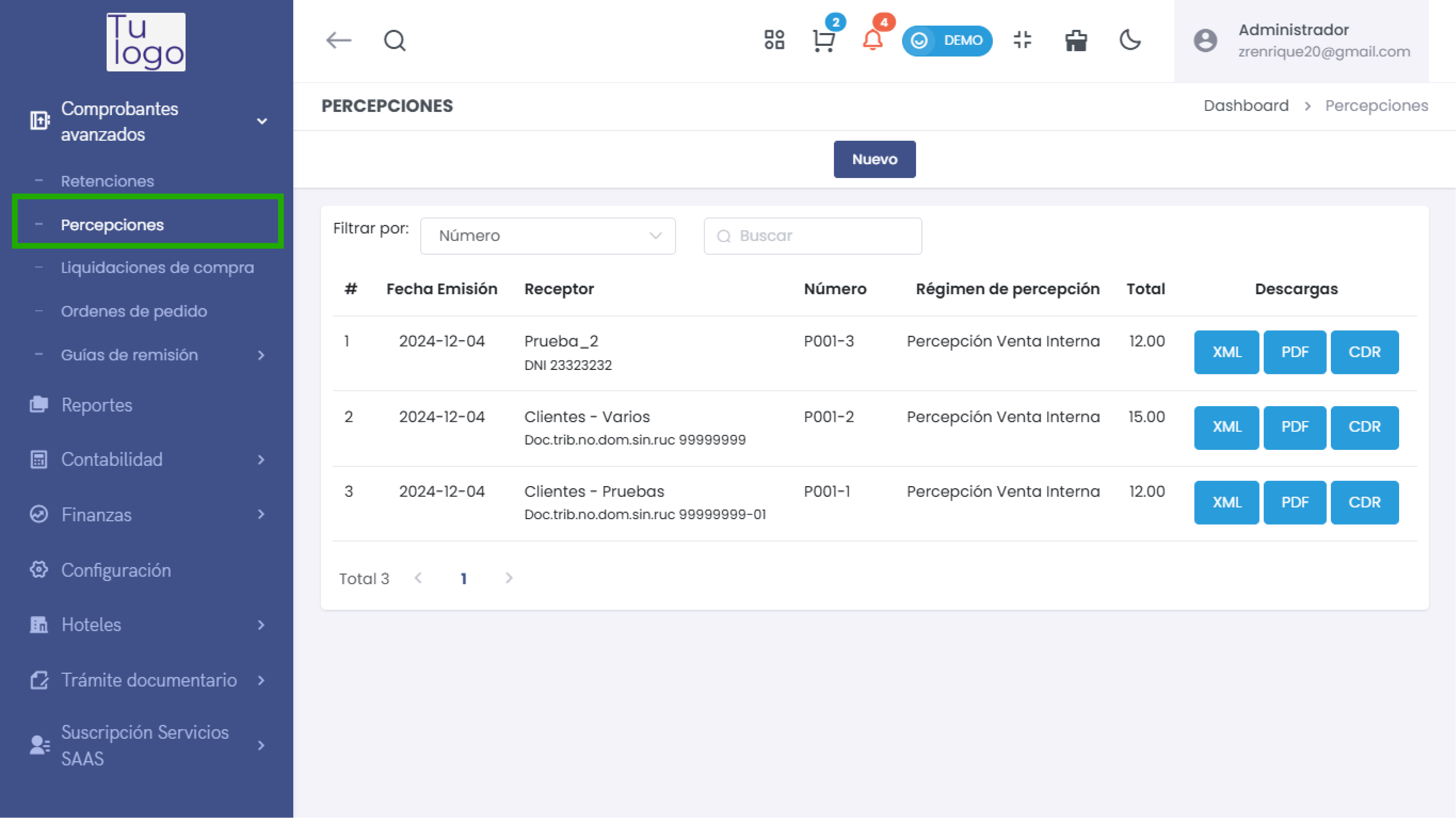 Sección de Percepciones