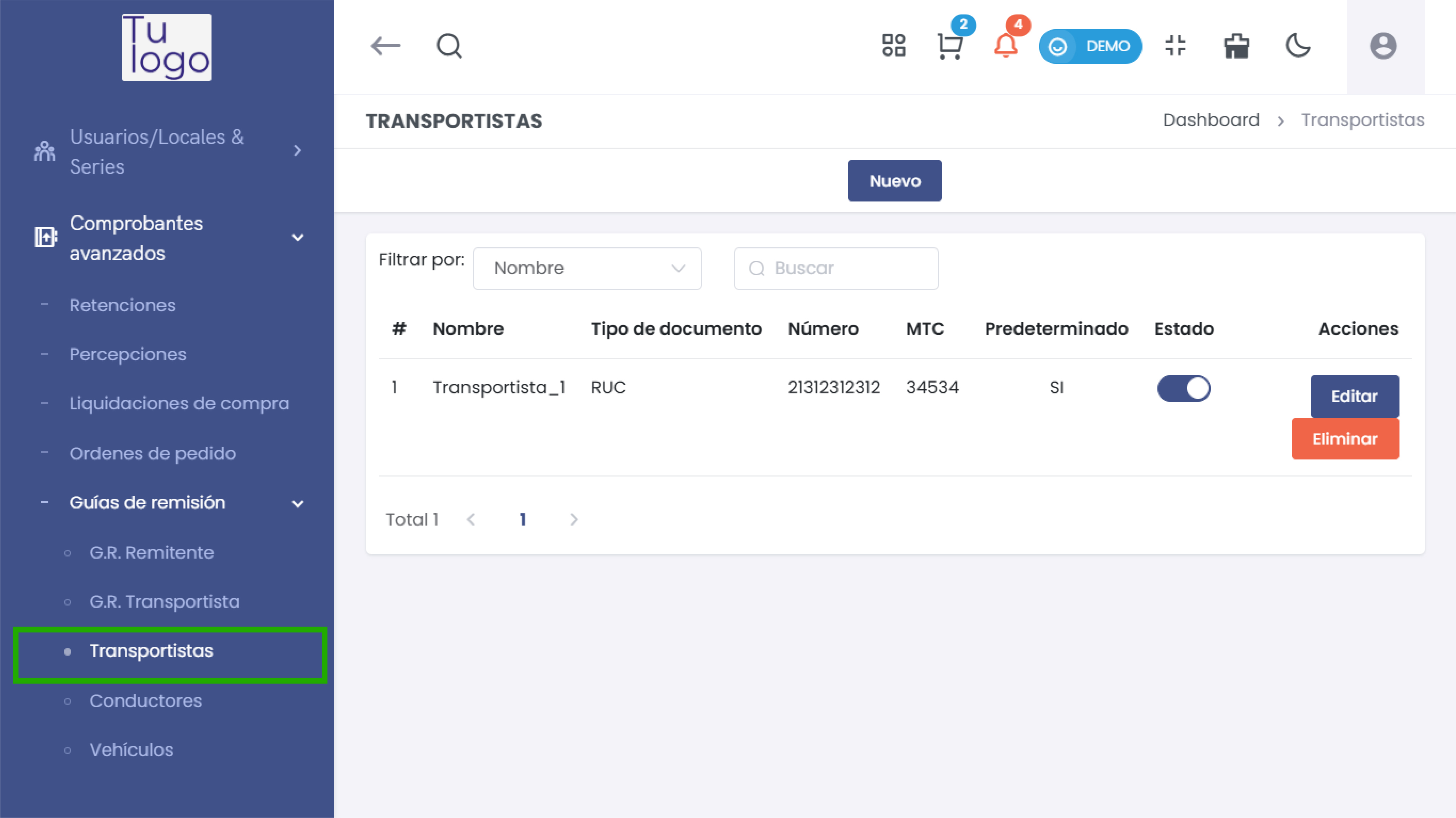 Sección de Transportistas