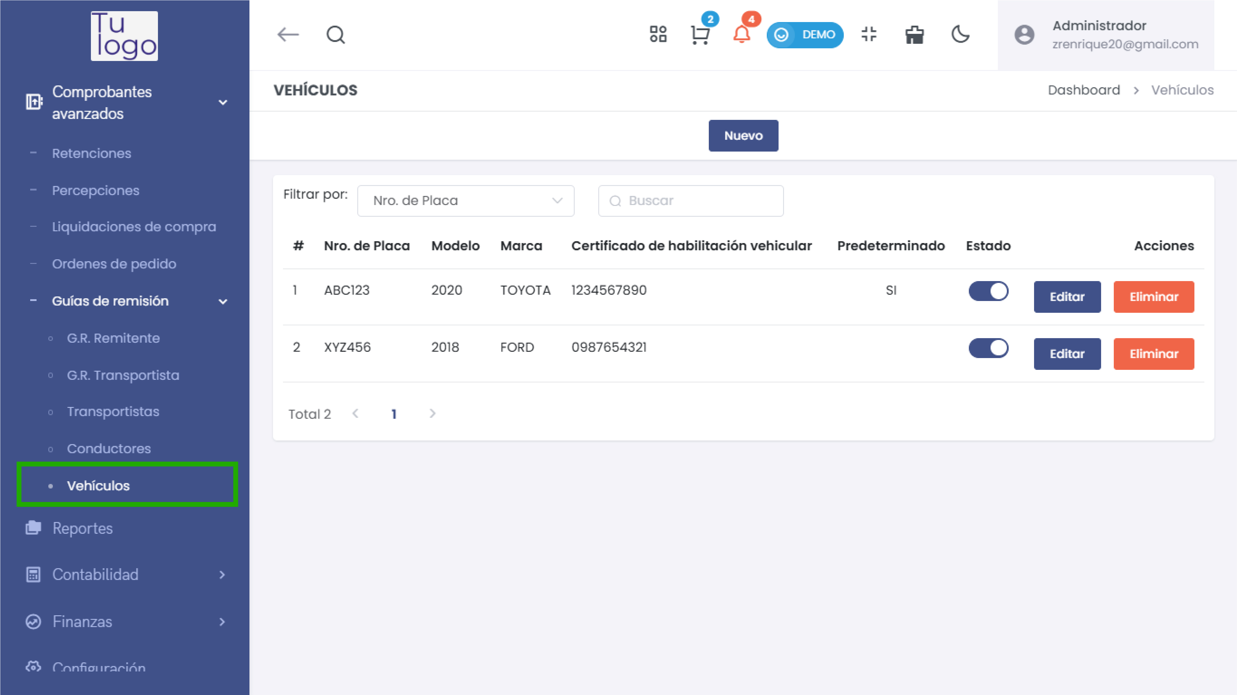 Sección de Vehículos
