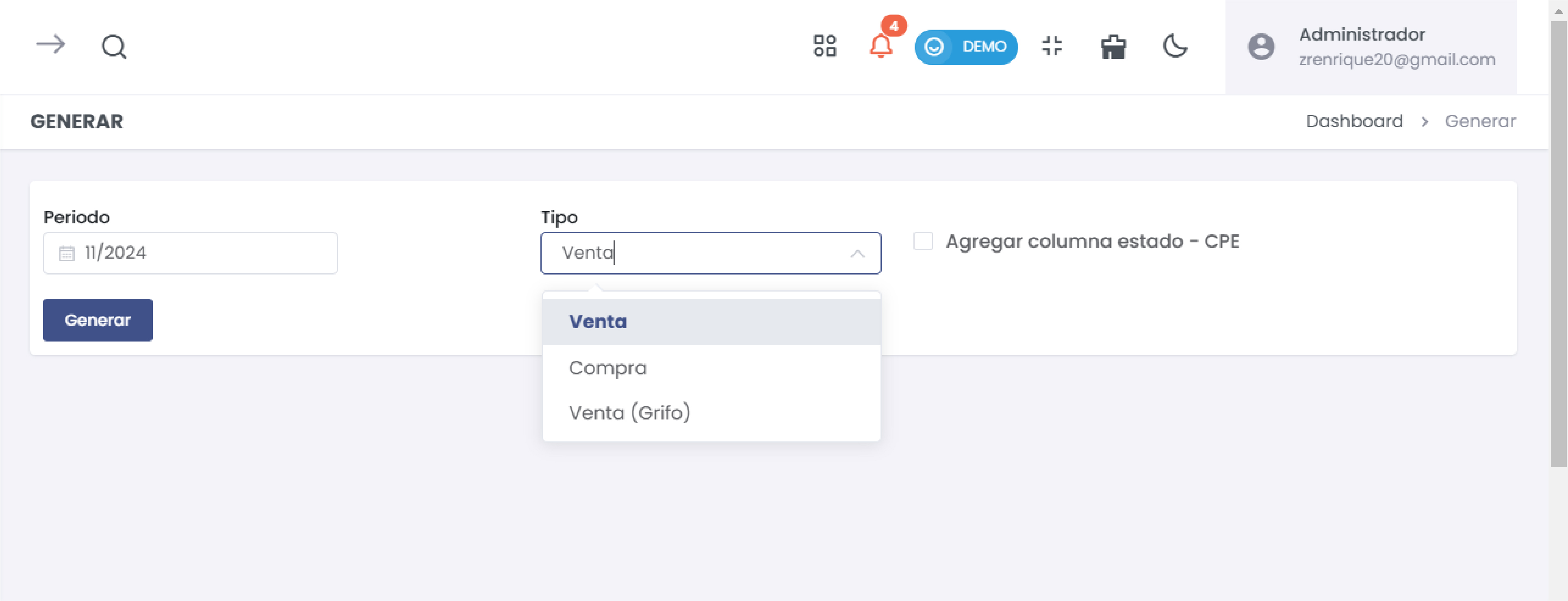 Seleccionar Tipo de Reporte
