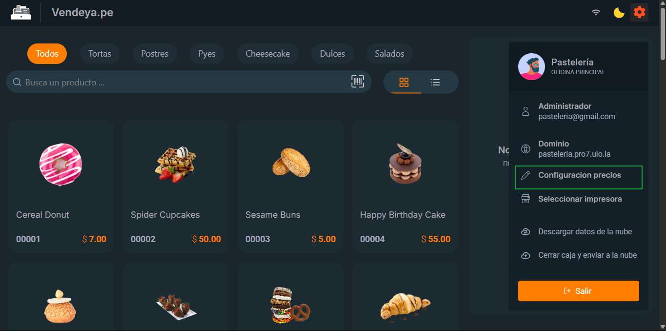 Configuración de precios