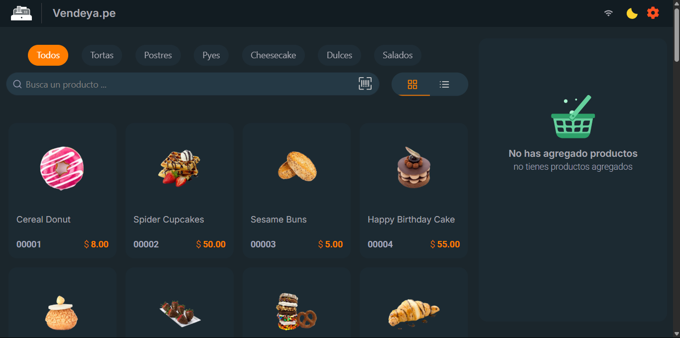 Interfaz con tema oscuro