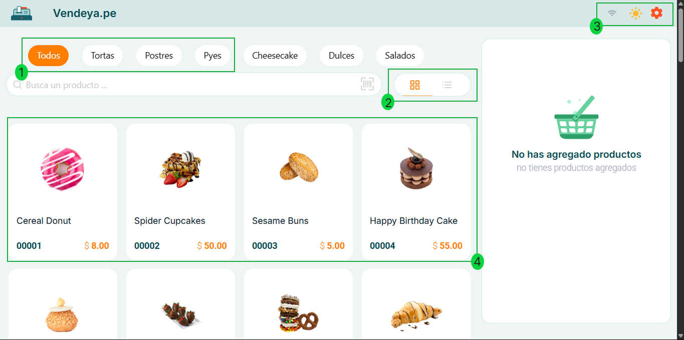 Pantalla principal de productos